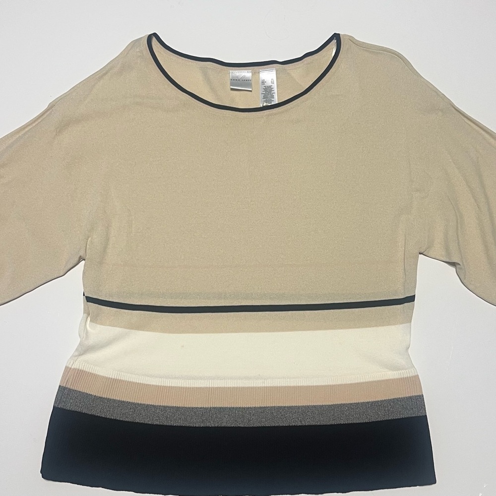 Emma James Beige and Black Striped Sweater